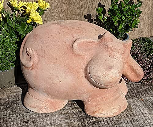 B-Ware !! Lustige Kuh ca. 30 cm breit aus Terracotta, Deko Garten Figur Tiere Landhaus Terrakotta Bauernhof Streichelzoo