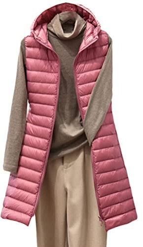 Minetom Gilet à Capuche Femme Chaud Doudoune sans Manche Veste Longue Hiver Manteau Zippé Parka Blouson avec Poches F Rose 42