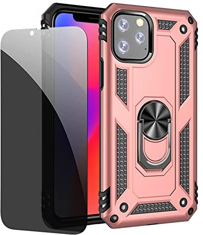 JOYTAG compatibles para Funda iPhone 11 Pro Carcasa Oro Rosa con Protector de Pantalla de Privacidad, Anti Espía Cristal Templado
