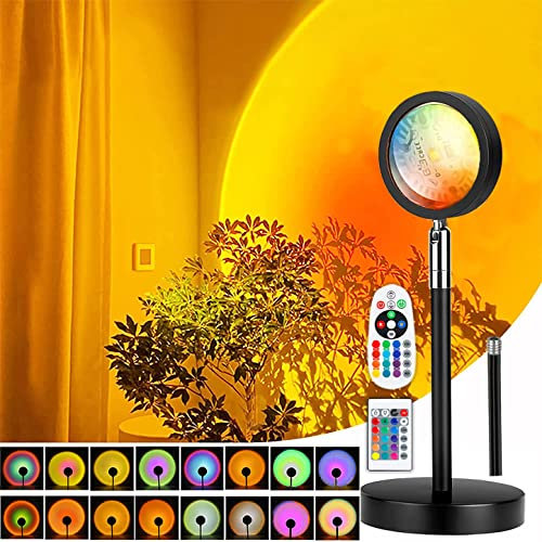 Lampara del Atardecer Sunset Lamp con USB,Luz de Noche LED Ajustable en Altura Luz de Arco Iris 24 Colores Dos Controles Remotos 4 Modes Dinámicos Rotación 180°, Selfie/Fotografía/Fiesta