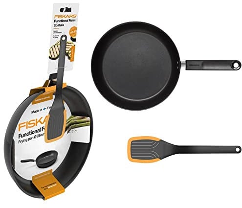 Fiskars Küchen-Set, Bratpfanne (Ø 28 cm) aus Aluminium für alle Kochfelder, Pfannenwender (29 cm) aus Kunststoff/Silikon, Functional Form, 1050764