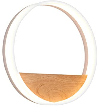 Serin-Eletro Wandleuchte Holz Innen,18W LED Wandlampe Holz Ring Design Acryl Wandleuchte für Kinderzimmer Schlafzimmer Wohnzimmer Flur Korridor Treppe, Moderne Nachttischlampe Kaltweiss 6000K,φ30CM