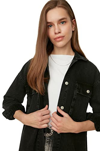 Trendyol Women's Tasche detaillierte Denimjacke, Black, 36
