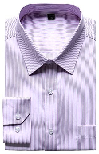 PARKLEES Chemise à manches longues en sergé uni avec poche pour homme Coupe ajustée, Violet à rayures fines, 3XL