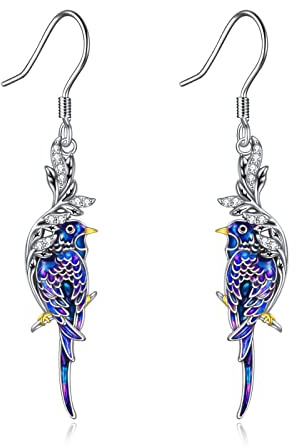 Vogel Ohrringe Dangle 925 Sterling Silber Robin Vogel Schmuck Geschenke für Damen Blatt Strass Schmuck Geschenke für Frauen
