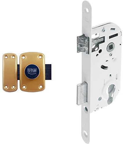Ifam B6/50 (025360) - Verrou de sécurité & Yale Y50R-A40/B - Serrure à Encastrer passage de cylindre (non fourni), Réversible, Blanc | Têtière Bouts Ronds, Axe à 40 mm - Pour Porte de Bureau
