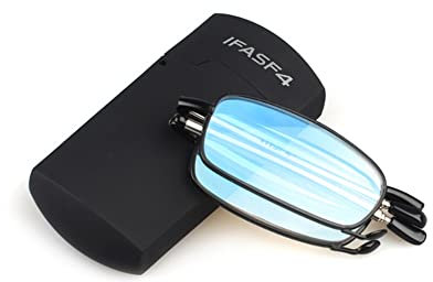 ZJIEX Gafas de Lectura Plegables 1.5 Hombres Mujers Moda Gafas Presbicia Metal Montura Regulable con Mini Estuche Flip-Top Pequeñas y Portátiles (Color : Black, Size : 2.25)