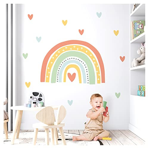 Little Deco Wandsticker Regenbogen bunt Wandtattoo Herzen Kinderzimmer Wandaufkleber Herzchen Babyzimmer Deko DL941-1