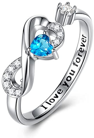 CRYSLOVE Anello Birthstone Cuore Regolabile Donna Argento 925 Ragazze Anello Cuore Regolabile Infinito Anelli Fortunata Banda Gioielli Regalo San Valentino Natale Festa della Madre Compleanno