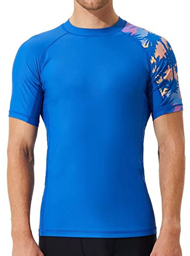 SURFEASY UV Shirt Herren Kurzarm Schwimmen Surfen Tops Schwimm Shirt Tshirt Herren Schnelltrocknend Badeshirt(Kokosnuss Baum,XXL)