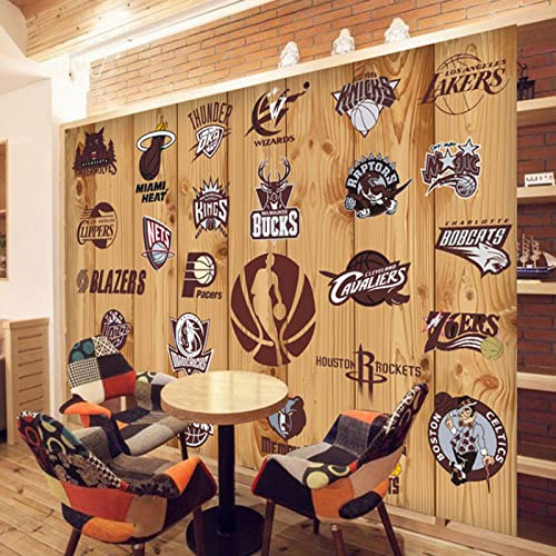 Papier Mural 5D Logo D'Une Équipe De Basket-Ball Photo Murale 3D Papier Peint Salle De Sport Fond De Canapé Pe Papier Peint 3D Salon TV Salle de Séjour Chambre à Coucher Mural Enfant-350cm×256cm