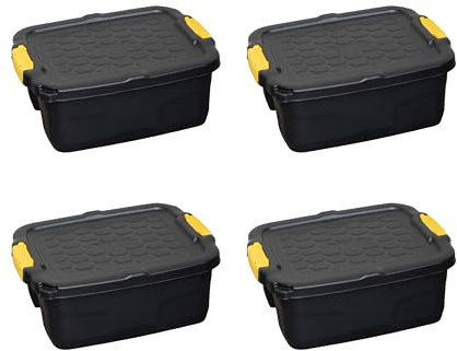 Samuel ALEXANDER 24L Heavy Duty Lockable & Stackable Storage Tub Chest with Clips (4)
