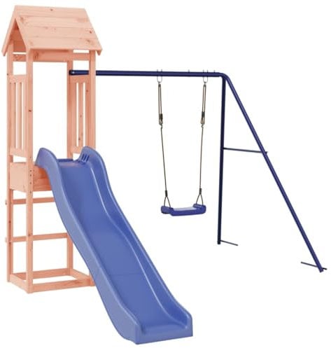 vidaXL Spielturm, Klettergerüst mit Rutsche Schaukel, Kinder Kletterturm mit Holzdach, Spiel-Zubehör für Garten, Holz Spielplatz, Massivholz Douglasie