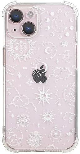CHEORFAY iPhone 13 Case, Clear Transparent Flexible Soft Silicone TPU Bumper Buffer Shockproof Protective Cover with Fantasy Astrology Pattern Design for iPhone 13 - Moon Star