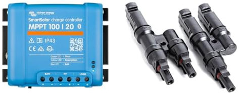 Victron Energy SmartSolar MPPT Laderegler 100/20-48 12V 24V 48V 20A Solarladeregler Bluetooth integriert SCC110020160R & Offgridtec® Y-Stecker - Abzweigbuchsen (Set)