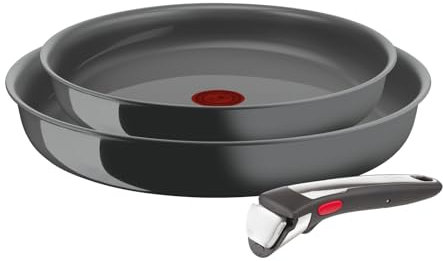 Tefal Ingenio Lot de 2 poêles 24/28 cm et poignée amovible, Induction, Revêtement céramique antiadhésif, Eco-conçu, Compatible lave-vaisselle, Fabriqué en France, Renew L2619102