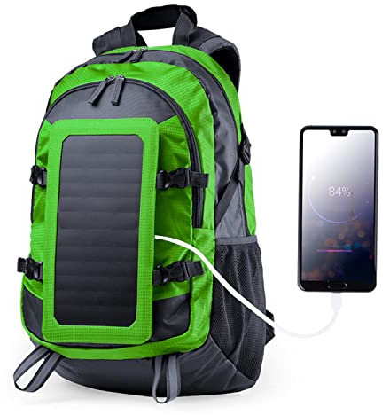 Mochila Solar Adventur | con Panel Solar de 6,5W para Cargar el teléfono móvil |Mochila 15L para Universidad, Trabajo, Ocio | Compartimento para portátil de 15'' (Verde)