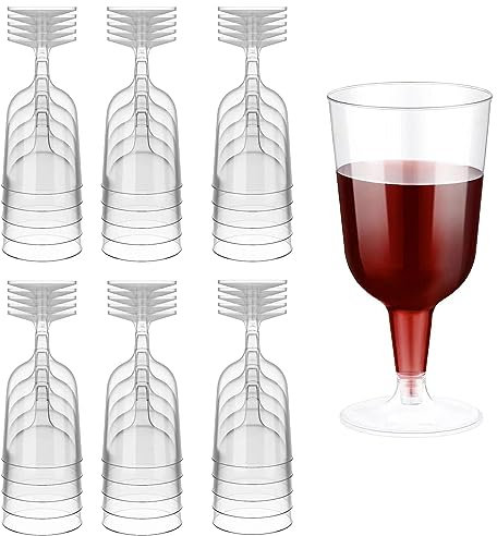 Gikisla 36 Pack Elegant Plastic Wine Glasses for Parties, 206ml Clear Plastic Wine Tasting Glasses Reusable, Plastic Wine Cups for Wedding & Birthdays