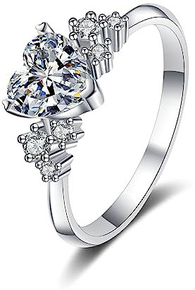 Banemi Zirkonia Ring, Silberring Zart 925 3 Zackiger Weißer 6,5 mm Zirkoniastein Hochzeitsring Größe 60 (19.1)