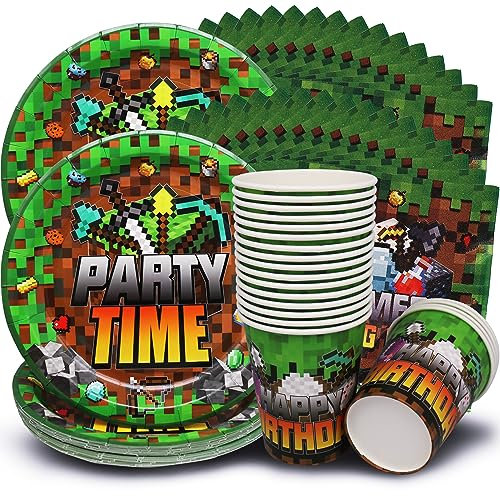Spiel Partyzubehör Set, 60Pcs Game Party Supplies, Gaming Thema Geburtstag Partygeschirr Dekoration, Kinderpartyset Serviert 20 Gäste für Tischdekoration, Geburtstag, Spielthema Party