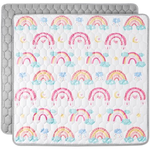 NiBaby Baby Krabbelmatte 127x127cm, Faltbare Spielmatte für Baby mit Rutschfeste Unterseite, Hypoallergen und Sicher für Babys, Krabbeldecke Baby Ideal für Innen und Außen(Regenbogen)