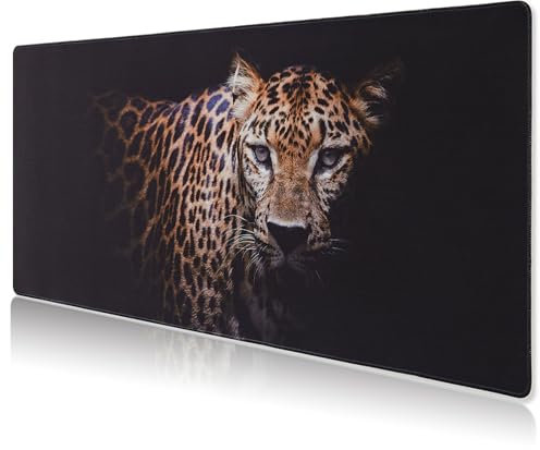 DOBAOJIA Tapis de Souris 800x400mm, Tapis de Souris XXL Gaming, Sous Main de Bureau, Tapis de Clavier et Souris, Tapis de Ordinateur Bureau, surface anti-débordement et base antidérapante, Léopard