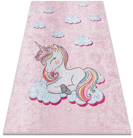 Kinderteppich JUNIOR 51855.804 Einhorn, Wolken für Kinder Anti-Rutsch - rosa 160x220 cm