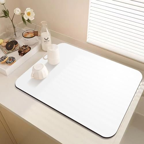 Hixingo Alfombrilla Escurreplatos Antideslizante, Alfombrilla Cafetera Resistente al Calor Color Sólido, Alfombra Escurreplatos Diatomita (40x60cm,Blanco)