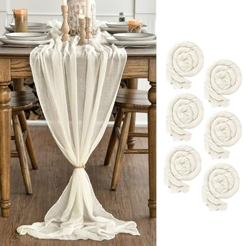 Artoid Mode Boho Gaze Käsetuch Beige 6 Stück Tischläufer 80x300 cm, Küche Tisch Dekoration Drinnen Urlaub Hochzeit Party Geburtstag Dekor