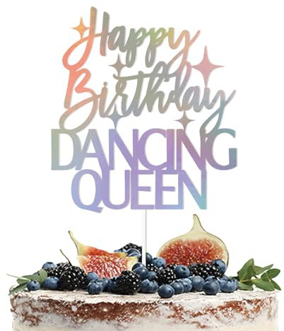 Happy Birthday Dancing Queen Cake Topper, Disco Dancing Queen Themed Birthday Party Decorations, Dancing Queen Themed Party Decorations Holographic