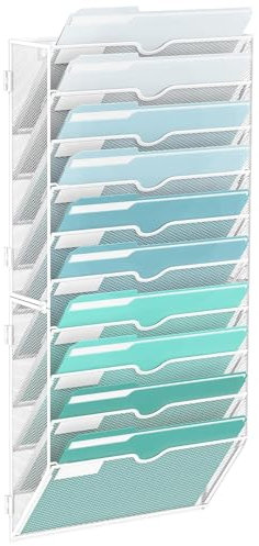 SUPTIDY 10-stöckiger Wand Zeitungshalter, Praktischer Wandorganizer Büro, A4 Dokumentenablage, Metall Prospekthalter, Zeitschriftenhalter Wand, Montage erforderlich, Weiß