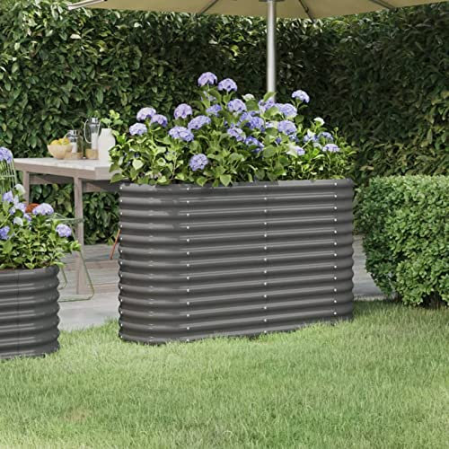 Homgoday Pflanztopf Garten Stahl lackiert Hochbett für Garten Hochbett für Garten Blumenkasten Balkon Gemüsegarten Hochbeet Pflanzgefäß für den Außenbereich pulverbeschichtet 114 x 40 x 68 cm Grau A