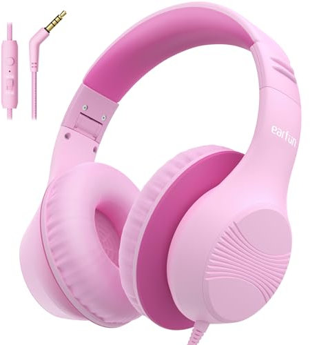 EarFun Kids Headphones Wired Over Ear Foldable Headphones with Microphones, 85/94dB Safe Volume Limit, HD Stereo Sound, 3.5mm Jack, School/Travel/Boys/Girls/Teen/Tablet/Pad, Pink
