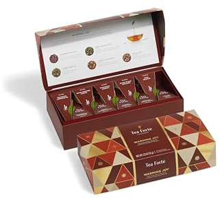 Tea Forte, Petite Presentation Teekiste Geschenkset 10 verschiedene Sorten Handgefertigter Pyramiden-Teesiebbeutel – Warming Joy Chest