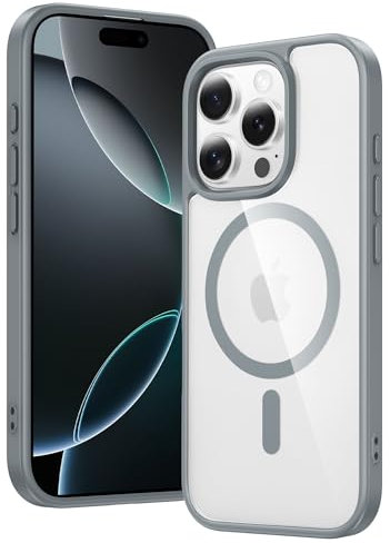 FNTCASE for iPhone 16 Pro Case: iPhone 16 Pro Phone Clear Case Magnetic Military Grade Drop Protection Anti Yellowing Cell Phone Cover - Rugged Shockproof Protective Bumper Transparent Cases - Gray