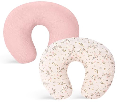Winmany Confezione da 2 federe per cuscino in mussola di cotone morbido per allattamento al seno, per bambini e bambine, idea regalo per ragazzi e ragazze (rosa + fiore)
