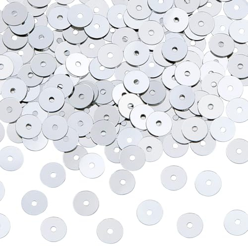 DICOSMETIC 100g Silber Pailletten 6mm Flache Runde Lose Pailletten Großpackung Runde Glitzer Mit Loch Für DIY Nähen Stickerei Ohrringe Bastelarbeiten