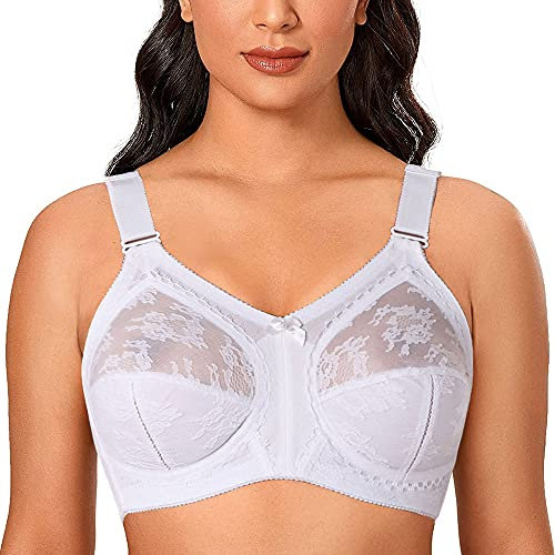 Ayigedu Ladies Plus Size Bra Minimiser Full Coverage No Wired Firm Hold Non Padded No Wired 36B White