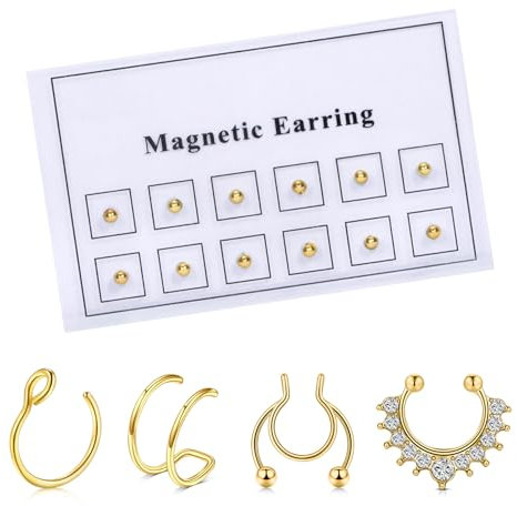 AVYRING Falsche Nasenringe Nicht-Piercende Magnetische Nasenstecker für Frauen, Edelstahl Magnetische Ohrringe für Männer Falsches Nasen Lippen Ohr Septum Piercing Schmuck mit Gold Nasenstecker