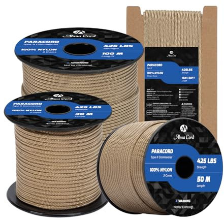 Abma Cord Paracord 3mm 15m Cuerda Paracord 100% Nylon Resistente Tipo II 3 Hebras Cuerda de Paracaídas para Exteriores - MAX. 192 kg - Marrón