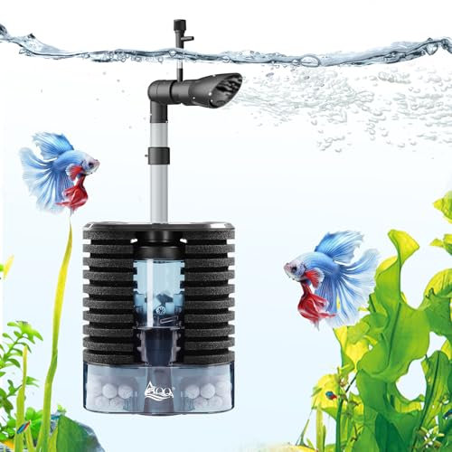 AQQA Filtro USB per acquario, 3 W, silenzioso, a energia elettrica, filtro a spugna per acquario, tripla filtrazione con supporti biologici e letto fluido, pompa filtrante interna per acquario