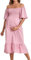 Robe épaule Dénudée Maternité Manche Courte Robe mi Longue Grossesse à Volants Ete Grande Taille Ample Enceinte Chic Pas Cher Shooting Photo (Rose, XL)