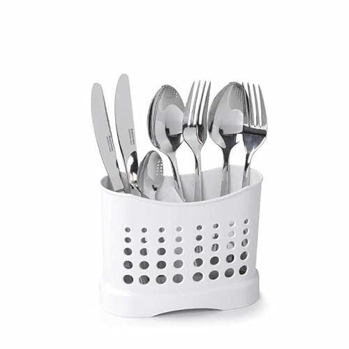 CHEFZOCO Escurridor Cubiertos de Cocina, Escurre Cubiertos, Porta Cubiertos y Cucharas, Escurrecubiertos para Fregadero de Cocina, 16,5 cm Ancho x 8 cm Largo x 13 cm Alto, Plástico, Blanco