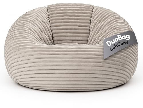 PatchHome Deluxe 2 in 1 Cord Sitzsack Sessel Bean Bag – Gaming Sitzsäcke für Erwachsene & Kinder mit Reißverschluss – Bereits befüllt – Ideal zum Sitzen und Liegen (Grau, Ø125 cm)