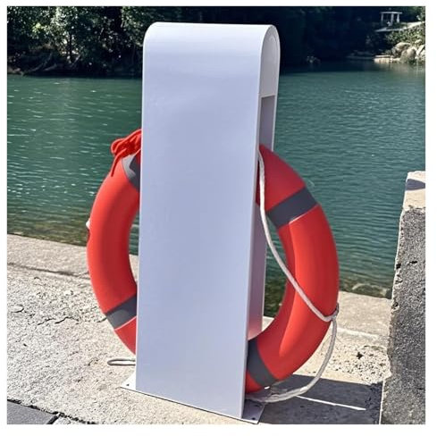 MZZKFC Lifebuoy Fixed Storage Bracket, Metal Life Ring Buoy Holder with 44cm ID Orange-red Lifebuoy & 5m Rope, 96cm Height Lifebuoys Bracket Rust-proof, Yacht, Cargo Ship