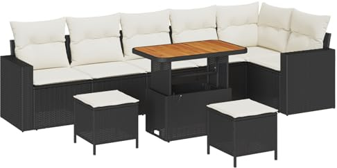 vidaXL Garten-Sofa-Set 9 pcs Schwarz Poly-Rattan, Garten und Terrasse, modernes Sofa Set, wetterfest, Bequeme Sitzgelegenheiten, Akazienholz, Rattan-Möbel