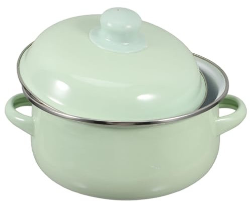 iplusmile Pentola Smaltata Con Coperchio 1,7l, Casseruola Profonda Per Cucina Domestica Con Doppi Manici, Pentola Vintage Per Zuppa Di Latte e Stufati, Utensili Da Cucina Smaltati Per Piccole Famiglie