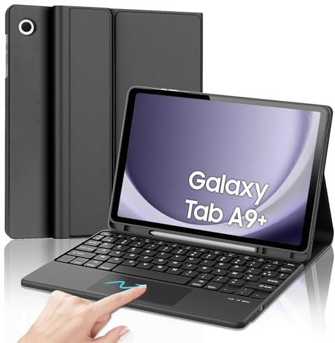 FOGARI Étui Clavier pour Samsung Galaxy Tab A9 Plus 11, Pavé Tactile Clavier Français AZERTY Amovible Magnétique Détachable Bluetooth pour Samsung Galaxy Tab A9 Plus/A9+, Noir