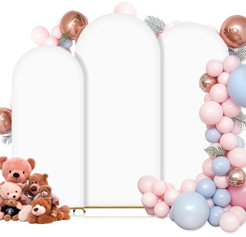 Wedding Arch Cover Backdrop Set of 3, White Round Top Arch Stand Covers | 180/200/220 cm High Elastic Balloon Arched Covers for Birthday Party Baby Shower Ceremony Banquet Background Decorations