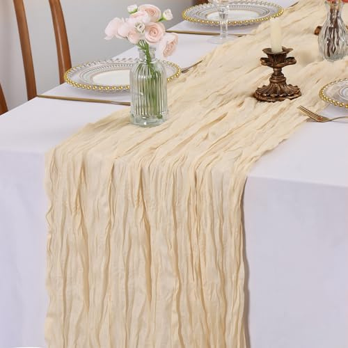Käsetuch Tischläufer Tüll Elfenbein, 90 x 300cm Boho Gaze Tischläufer Cheesecloth Musselin Dekostoff Läufer für Hochzeit, Geburtstagsfeiern, Babypartys, Weihnachten und Silvester von Tisch Dekoration